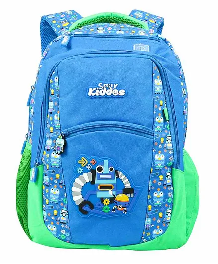 Smilykiddos Dual Color Backpack With Car Print Blue -16 inches