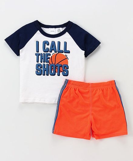 Carter's 2-Piece Basketball Jersey Tee & Mesh Short Set - Navy Blue Orange