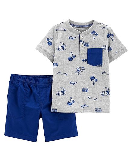 Carter's 2-Piece Beach Henley & Poplin Short Set - Grey Blue