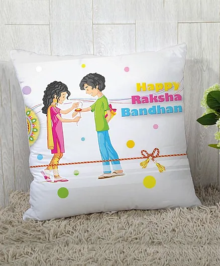 Stybuzz Raksha Bandhan Rakhi Gift Cushion Cover - Pink Green White