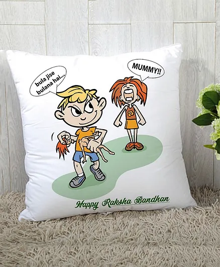 Stybuzz Raksha Bandhan Cushion Cover - White & Multicolor