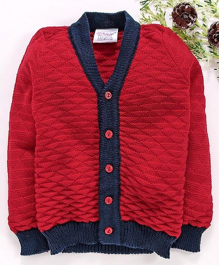 Little Angels Full Sleeves Sweater Half Diamond Design - Red Navy Blue