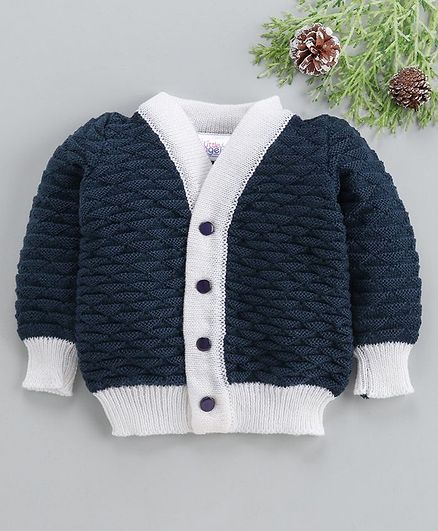 Little Angels Full Sleeves Sweater Half Diamond Design - Navy Blue