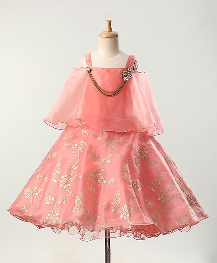 Bluebell Cold Shoulder Long Frock With Butterfly Applique - Tomato Red