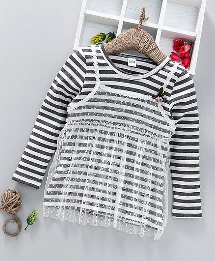 Menga Wa Striped Full Sleeves Top - White Grey