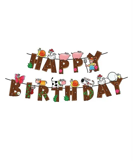 Party Propz Farmhouse Themed Happy Birthday Banner - Brown