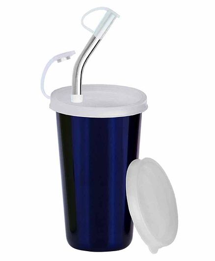 Falcon Steel Straw Sipper With Lid Blue - 300 ml