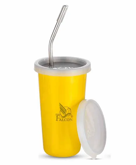 Falcon Steel Straw Sipper With Lid Yellow - 300 ml