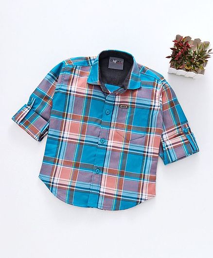 Dapper Dudes Checks Full Sleeves Collared Shirt - Blue