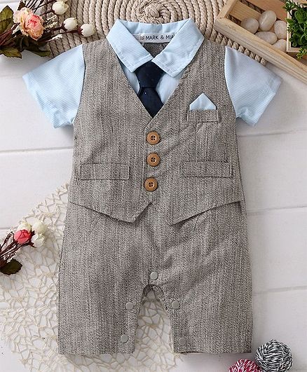 Mark & Mia Half Sleeves Romper With Tie - Grey