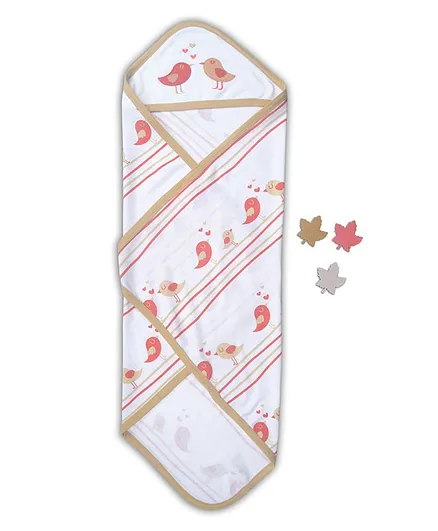 Beebop Cotton Hooded Receiving Blanket Bird Design - White Pink