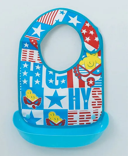 Ladybug Feeding Bib With Crumb Catcher Tray Star Print - Blue