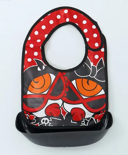 Ladybug Feeding Bib With Crumb Catcher Tray Multi Print - Red & Black