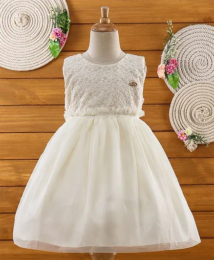 Amigo 7 Seven Floral Embroidery Sleeveless Dress - Beige
