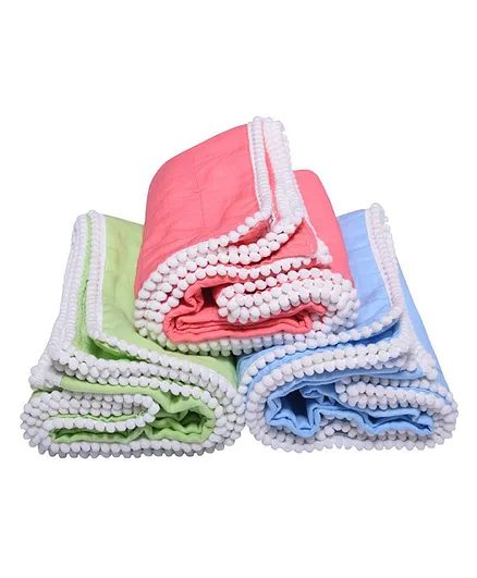 MK Handicrafts Cotton Quilts Lace Design Pack of 3 - Coral Green Blue