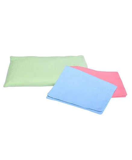 MK Handicraft Pillow & Pillow Cover Set With Fresh Mustard Seeds Filling Pack of 3 - Pink Yellow & Blue