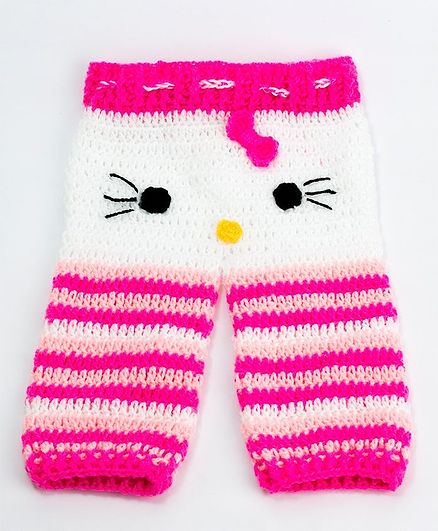 Knits & Knots Eyes Design Full Length Bottom - Pink & White