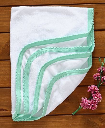 Tinycare Plain Terry Baby Bath Towel - White & Light Green