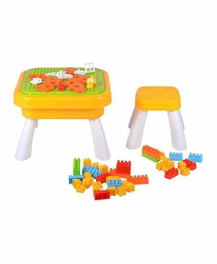 Planet of Toys Building Blocks Set With Model Making Table & Stool - Yellow