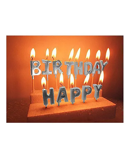 Party Anthem Happy Birthday Alphabets Glitter Candle Pack of 13 - Silver