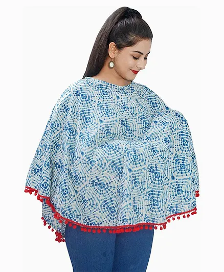 Mum's Caress Premium Feeding Cover Block Print - Blue