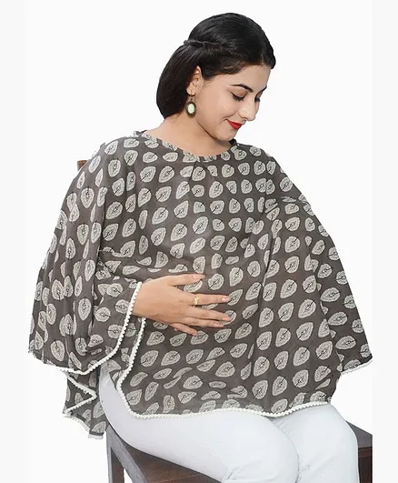 Mum's Caress Premium Feeding Cover Leaf Print - Grey