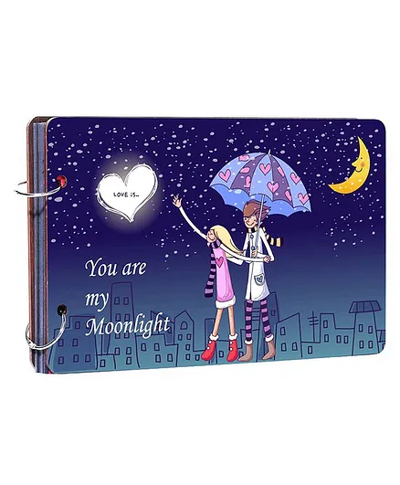 Studio Shubham Wooden Scrapbook Album You Are My Moonlight Print - Blue