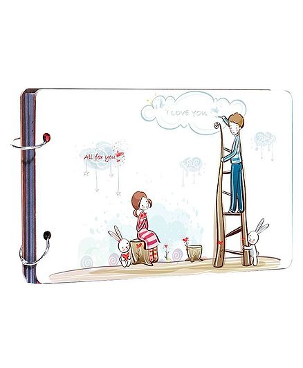 Studio Shubham Wooden Scrapbook Album I Love You Print - White