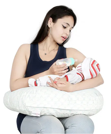 Lulamom Allergen Protected Nursing Pillow & Cover Bunny Print - Sky Blue