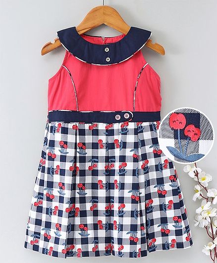 Enfance Core Checks & Cherry Printed Dress - Peach