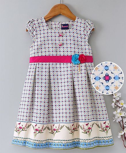 Enfance Core Puff Sleeves Printed Dress - Blue