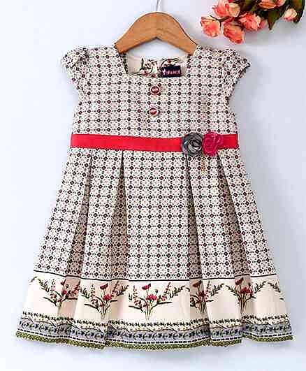 Enfance Core Puff Sleeves Printed Dress - Beige