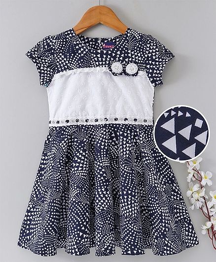 Enfance Core Triangle Print Sleeveless Flare Dress - Navy Blue
