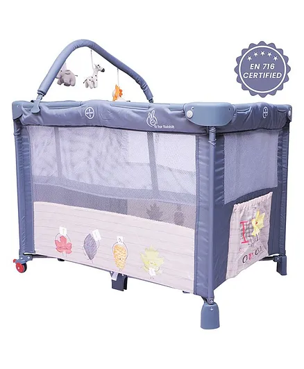 R for Rabbit Hide and Seek Baby Cot Cum Crib Animal Design - Blue