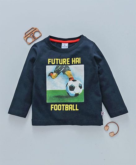 Ollypop Full Sleeves Tee Football Print - Navy Blue