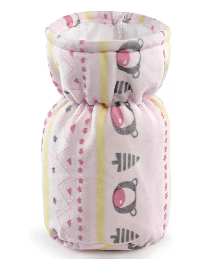 Babyhug Feeding Bottle Cover Bear Print Medium - Pink White