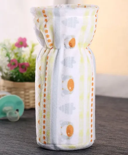 Babyhug Feeding Bottle Cover Bear Print Medium - Yellow White