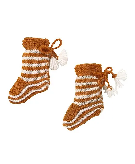 MayRa Knits Striped Socks - Brown