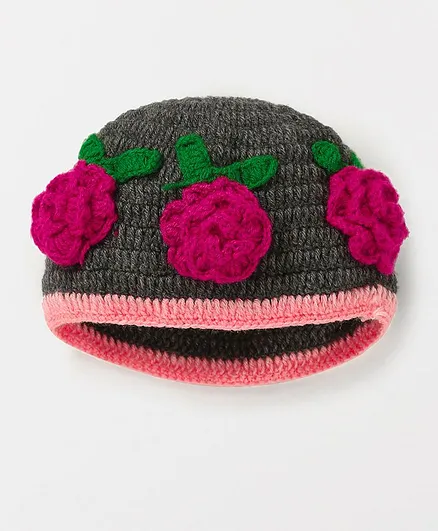 MayRa Knits Floral Cap - Grey