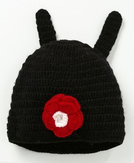 MayRa Knits Flower Applique Cap - Black