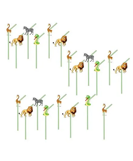 Party Propz Animal Theme Straws Green - 20 Pieces