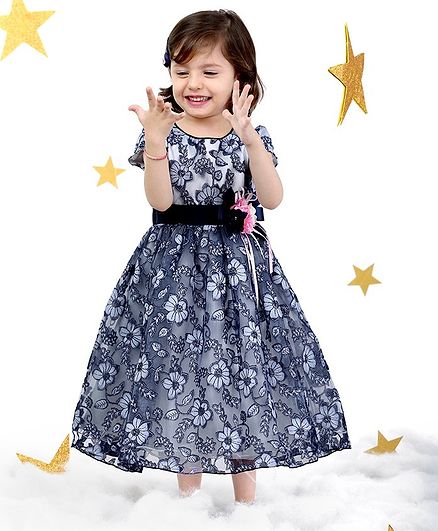 Mark & Mia Flowers & Leaves Design Cap Sleeves Dress - Blue