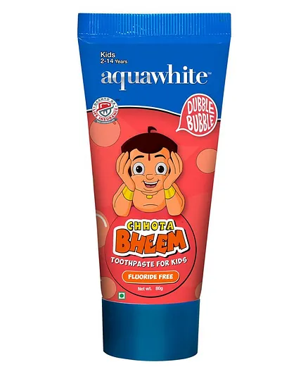 Aquawhite Chhota Bheem Toothpaste Dubble Bubble Gum Flavour Blue & Peach - 80 gm (Packaging May Vary)