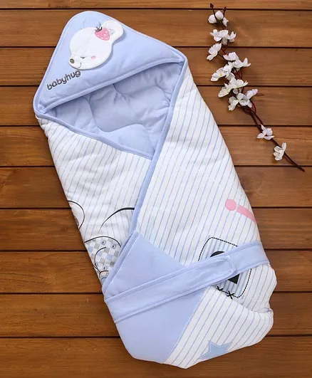 Babyhug Hooded Striped Wrapper - Blue