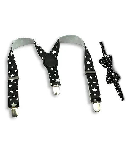 Kid-O-World White Stars Print Suspender With Bow - Black