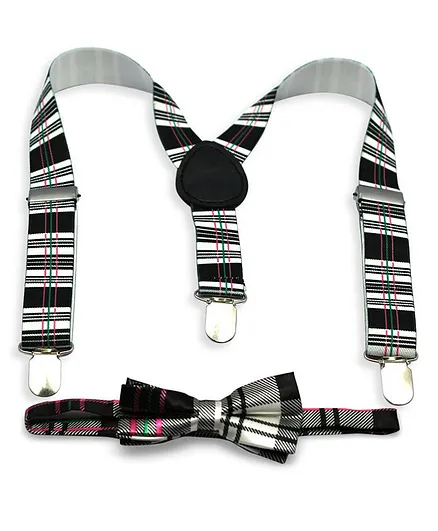 Kid-O-World Checks Suspender With Bow - Black & White