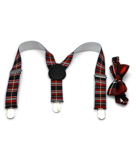 Kid-O-World Checks Suspender With Bow - Red & Blue