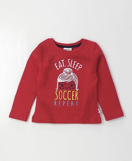 Lazy Bones Full Sleeves Tee Soccer Print - Red