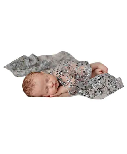 Babymoon Floral Designer Lace New Born Baby Photography Wrap - Grey