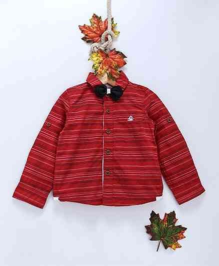 ZY Baby Striped Full Sleeves Shirt With Bow - Red